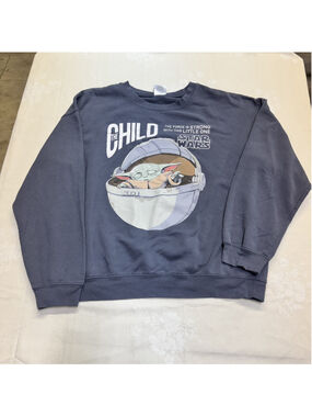 Official Star Wars The Child Force Baby Yoda Grogu Comfy Sweatshirt 2XL Grey